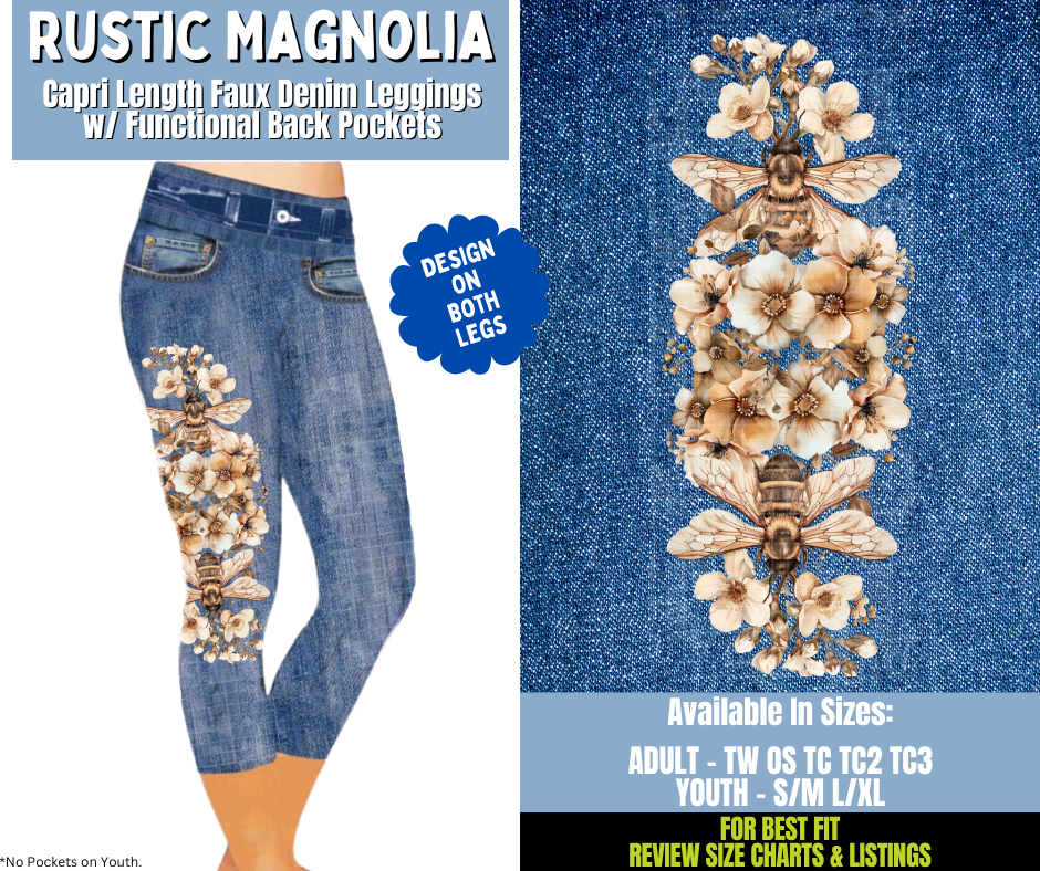 Preorder! Closes 12/15. ETA March. Rustic Magnolia Capri Leggings w/ Side Leg Designs