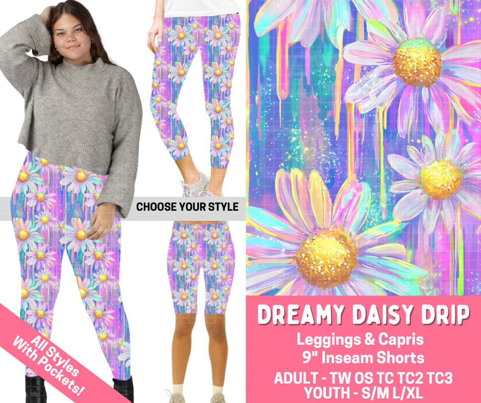 Preorder! Closes 2/16. ETA May. Dreamy Daisy Drip Combo Legging Lengths