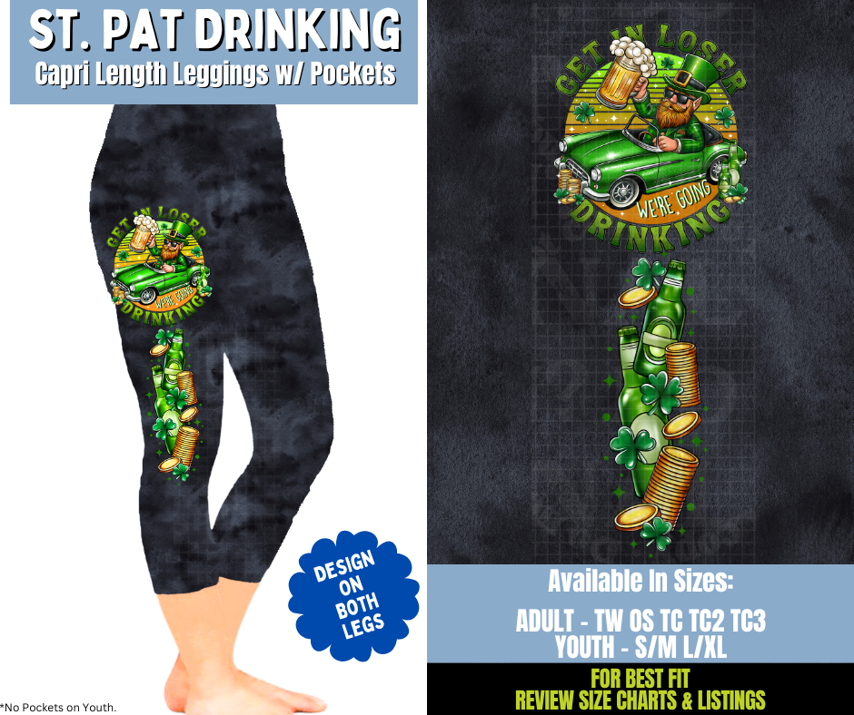 Preorder! Closes 12/15. ETA March. St. Pat Drinking Capri Leggings w/ Side Leg Designs