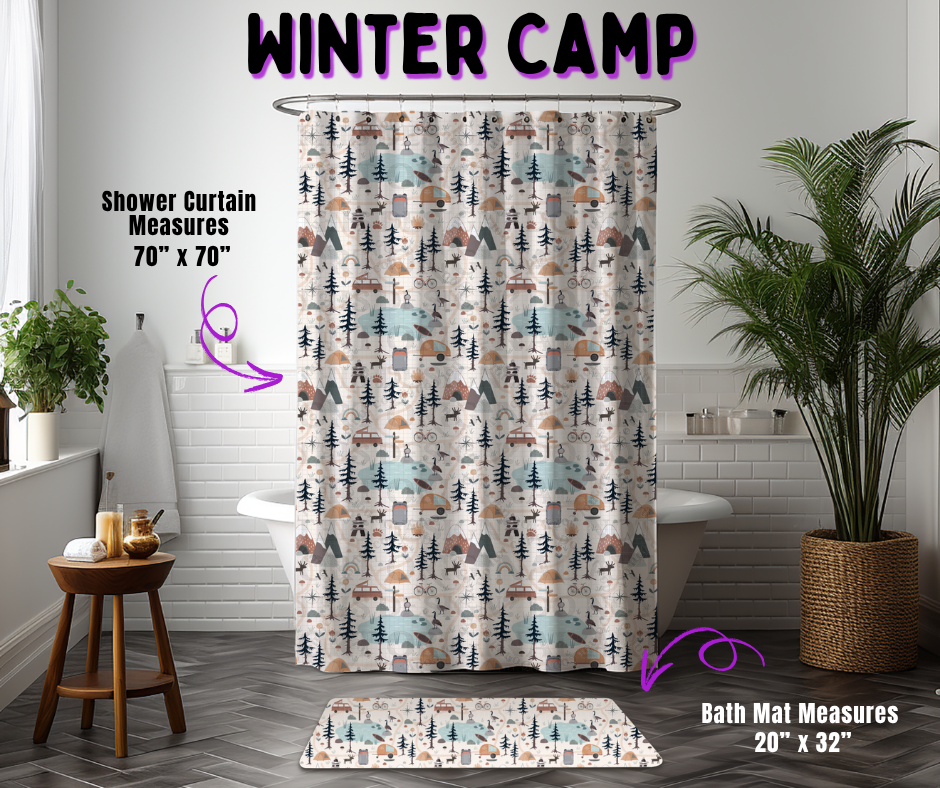 Preorder! Closes 10/21. ETA Jan. Winter Camp Custom Shower Curtain and/or Bath Mat