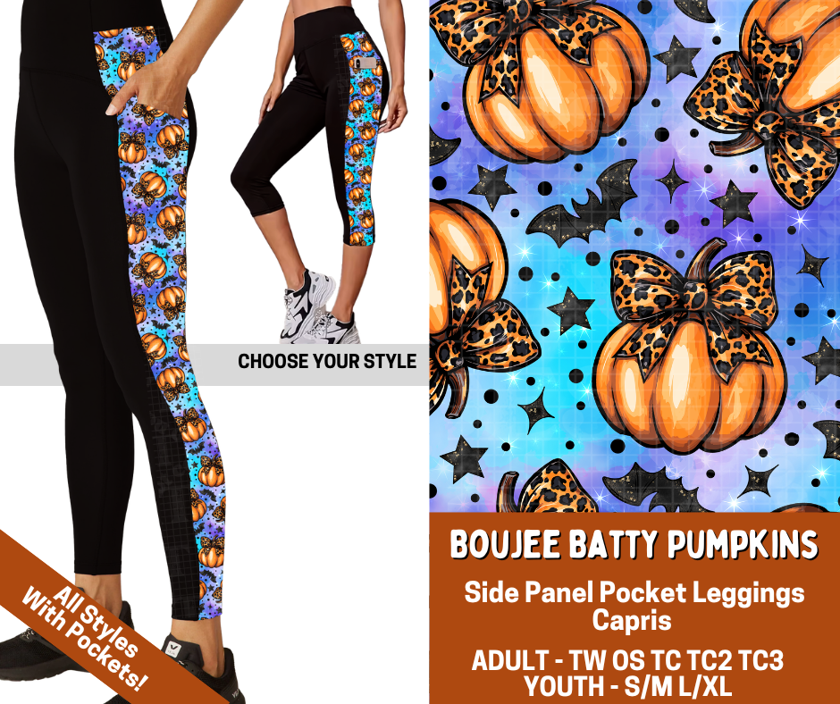 Preorder! Closes 7/13. ETA Oct. Boujee Batty Pumpkins Combo Side Panel Legging Lengths