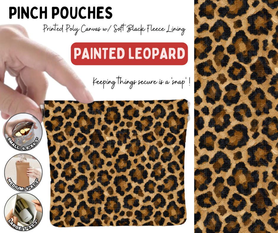 Preorder! Closes 10/5. ETA Jan. Painted Leopard Pinch Pouches in 3 Sizes