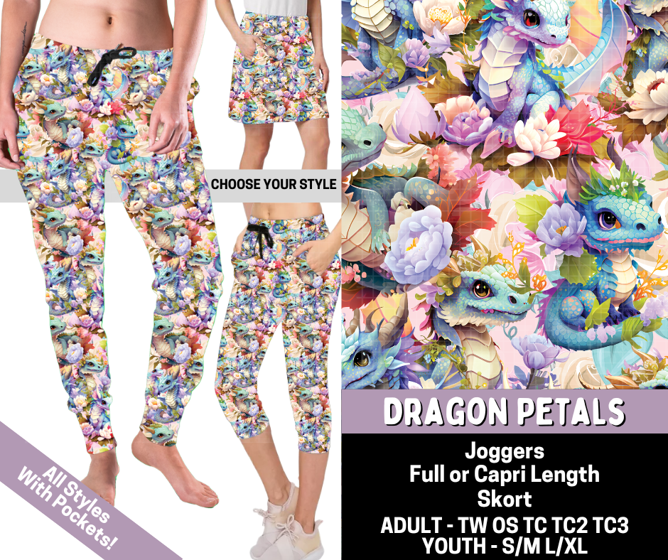 Preorder! Closes 5/13. ETA Aug. Dragon Petals Combo Jogger Lengths & Skort
