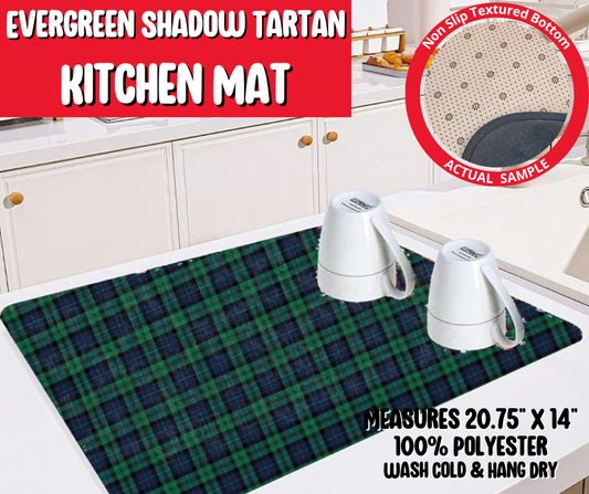 Preorder! Closes 8/20. ETA Nov. Evergreen Shadow Tartan Kitchen Mat