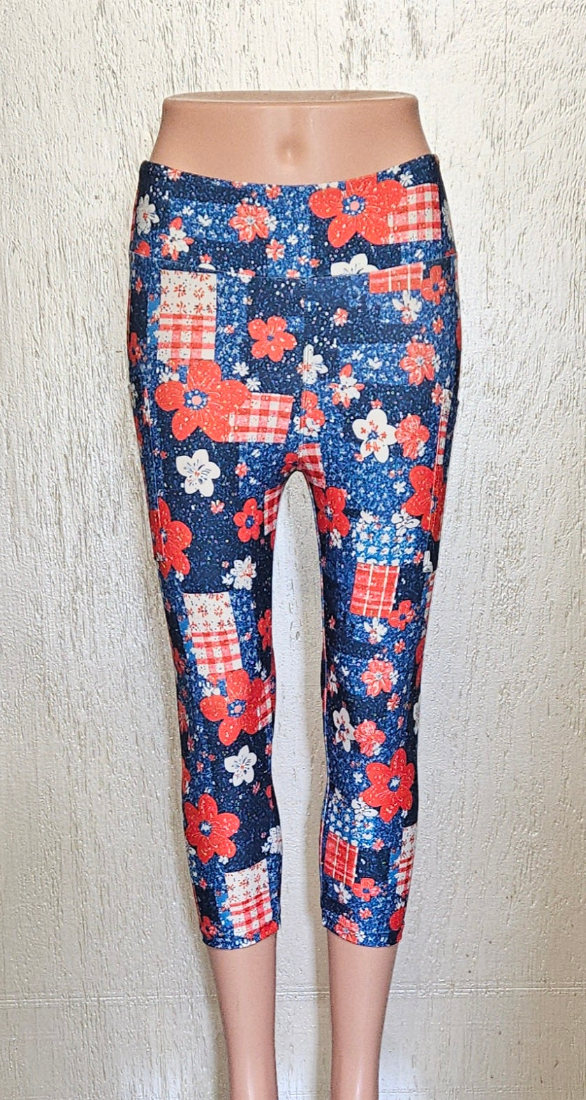 White, Red, Blue Flowers skort and capris with pockets