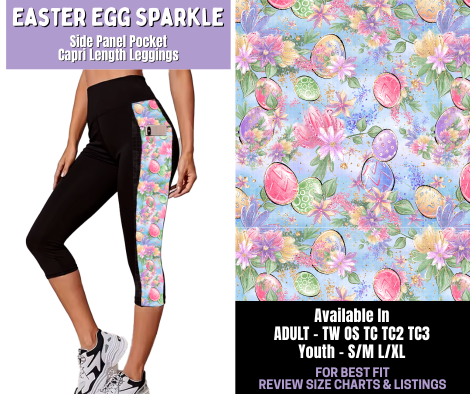Preorder! Closes 1/22. ETA April. Easter Egg Sparkle Side Panel Pocket Capri Length Leggings