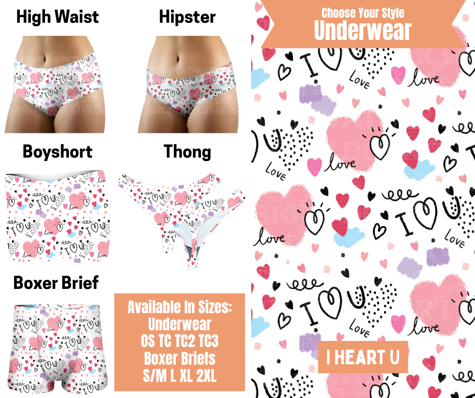 Preorder! Closes 11/5. ETA Feb. I Heart U Hipster, High Waist, Boyshort, & Thong Underwear & Boxer Briefs