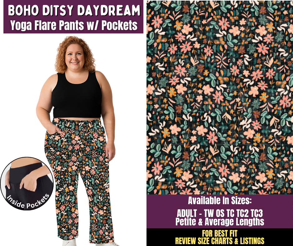 Preorder! Closes 11/4. ETA Feb. Boho Ditsy Daydream Yoga Flare Pants