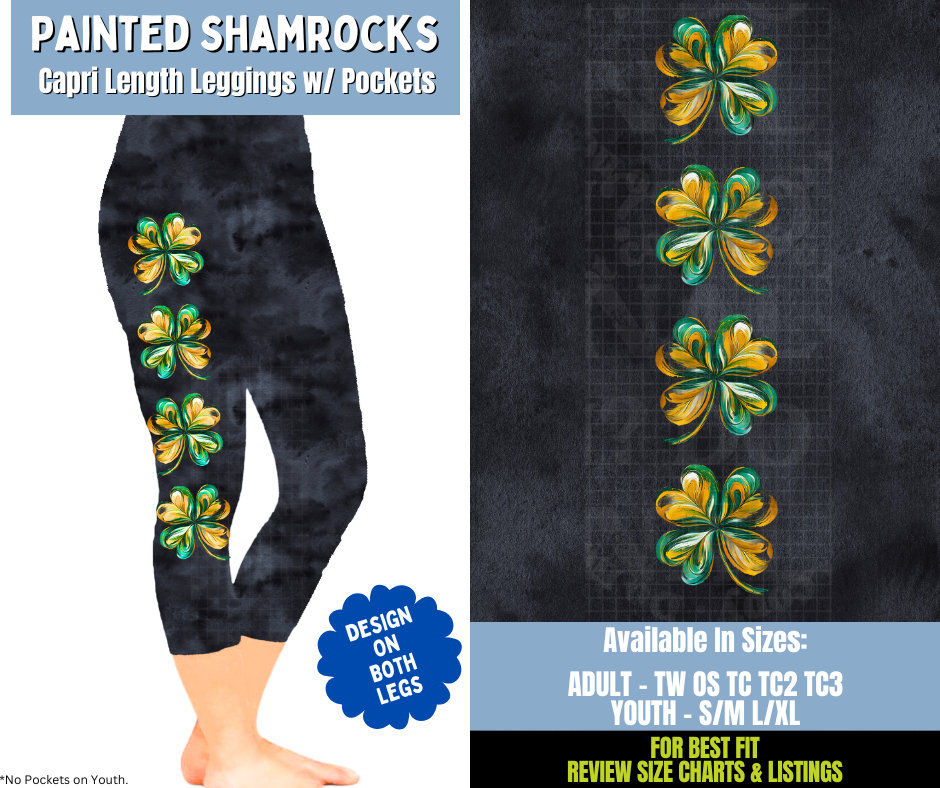 Preorder! Closes 12/15. ETA March. Painted Shamrocks Capri Leggings w/ Side Leg Designs