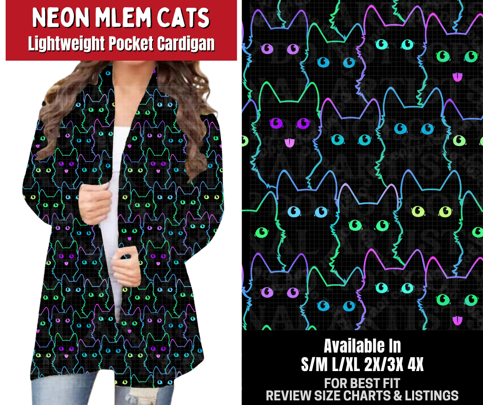 Preorder! Closes 10/26. ETA Jan. Neon Mlem Cats Pocket Cardigan