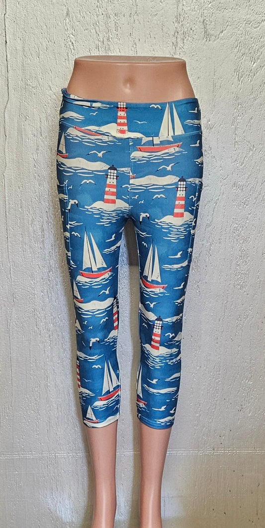 Lighthouse and Sailboat capris with pockets