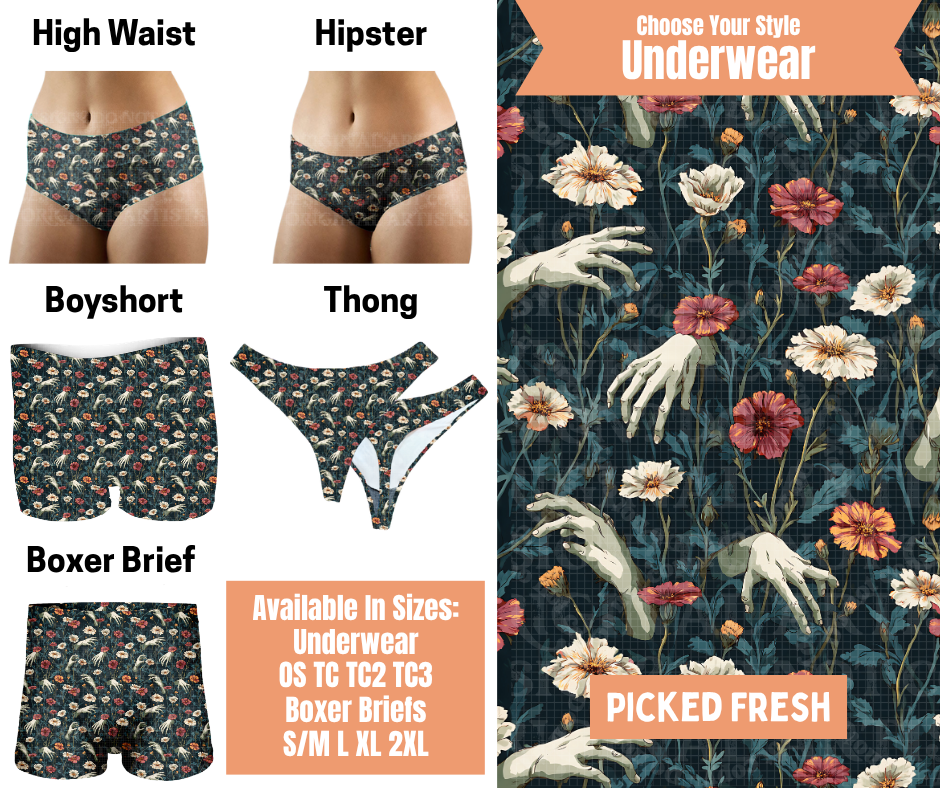 Preorder! Closes 11/5. ETA Feb. Picked Fresh Hipster, High Waist, Boyshort, & Thong Underwear & Boxer Briefs