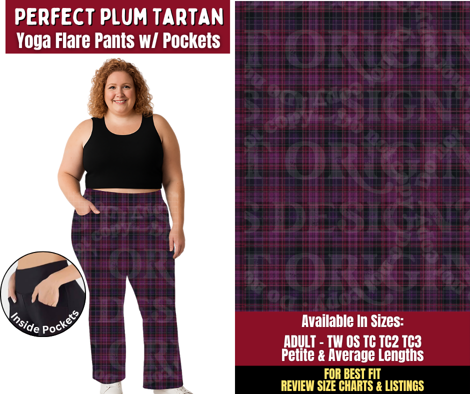 Preorder! Closes 9/28. ETA Dec. Perfect Plum Tartan Yoga Flare Pants