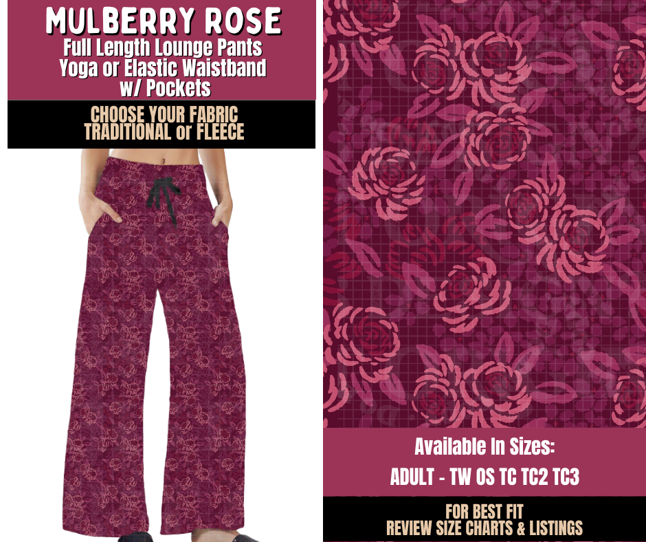 Preorder! Closes 8/27. ETA Nov. Mulberry Rose Lounge Pants Choose Fleece or Traditional