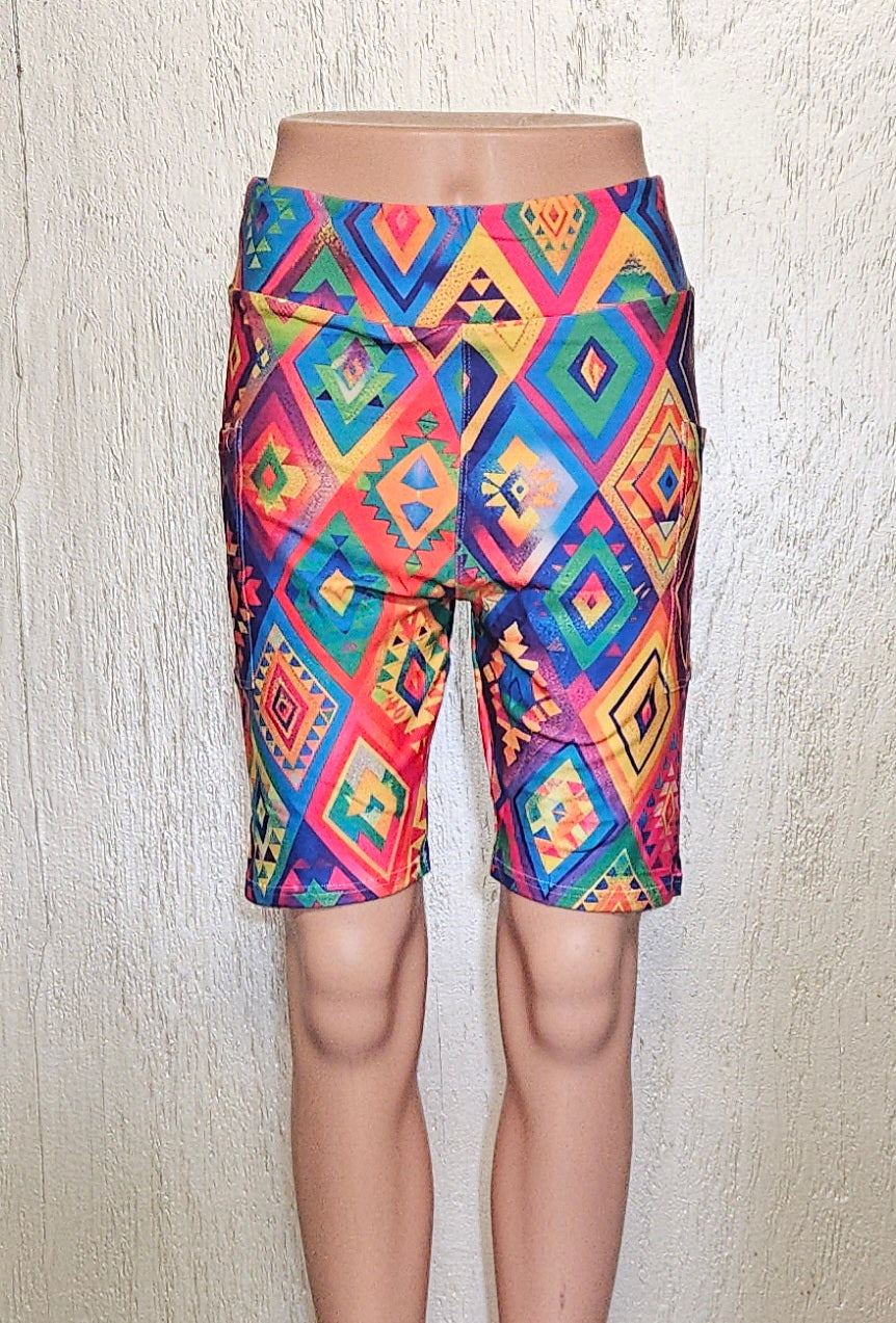 Fiesta Rhombus Patches capris and biker shorts with pockets