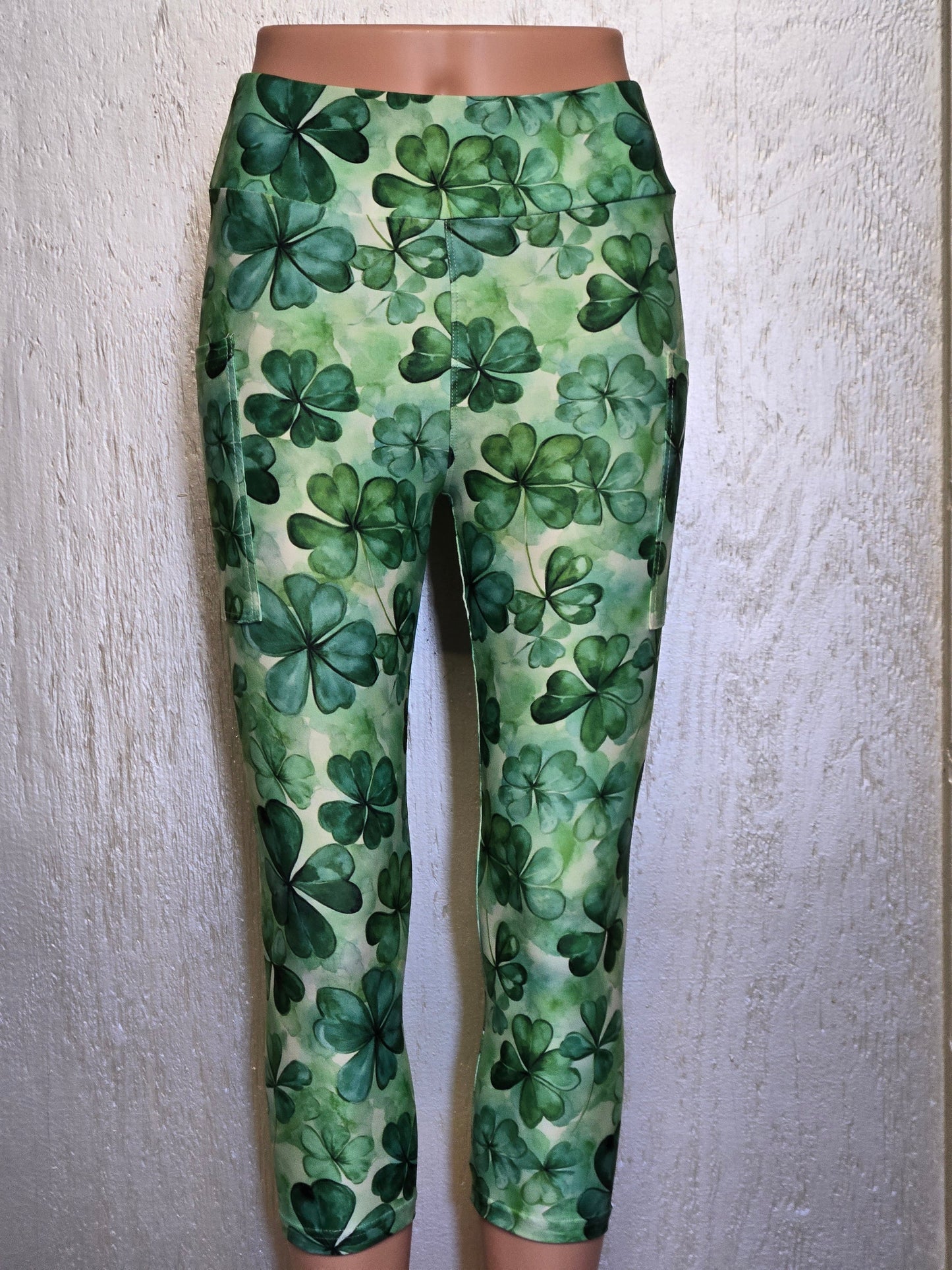 Watercolor Shamrocks capris and leggings with pockets