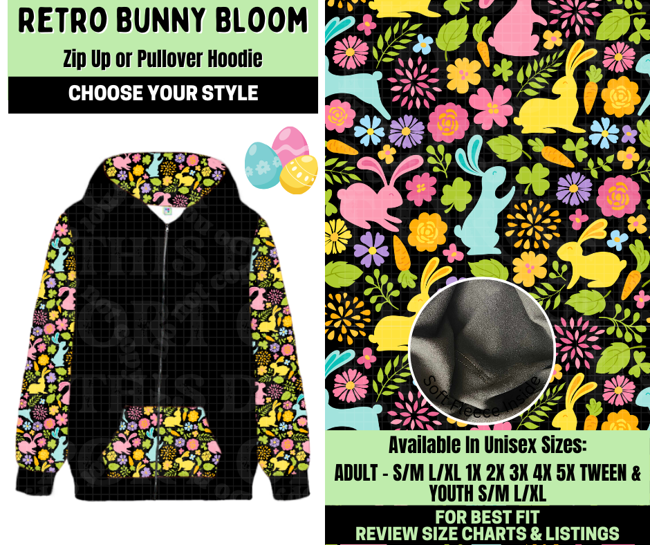 Preorder! Closes 1/19. ETA April. Retro Bunny Bloom Zip-Up or Pullover Hoodie