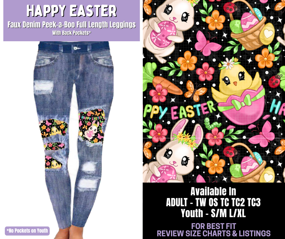 Preorder! Closes 1/22. ETA April. Happy Easter Full Length Faux Denim Peekaboo