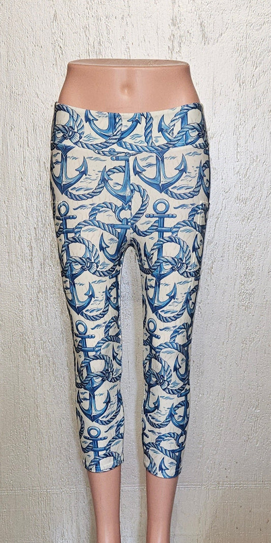 Navy Anchors capris, skorts, and bike shorts with pockets