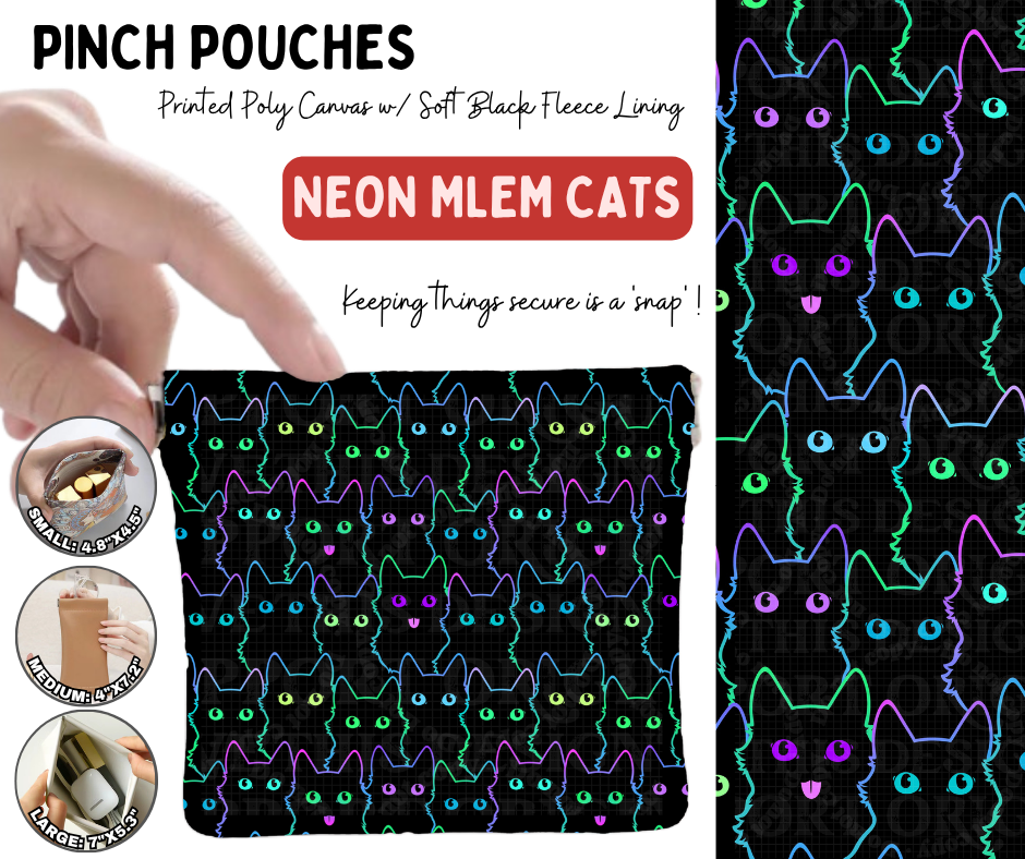 Preorder! Closes 10/5. ETA Jan. Neon Mlem Cats Pinch Pouches in 3 Sizes