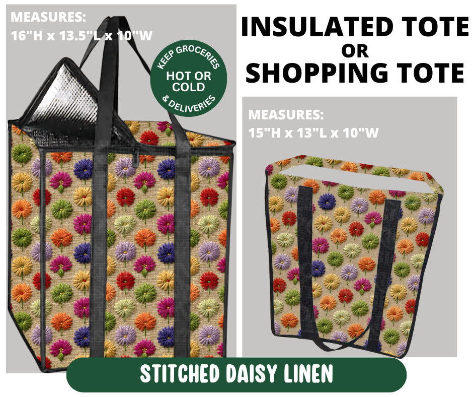 Preorder! Closes 10/7. ETA Jan. Stitched Daisy Linen Shopping & Insulated Tote