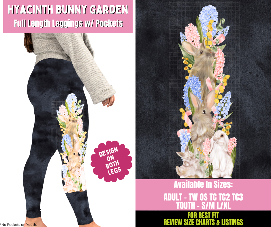 Preorder! Closes 1/21. ETA April. Hyacinth Bunny Garden Watercolor Full Length Leggings w/ Side Leg Designs