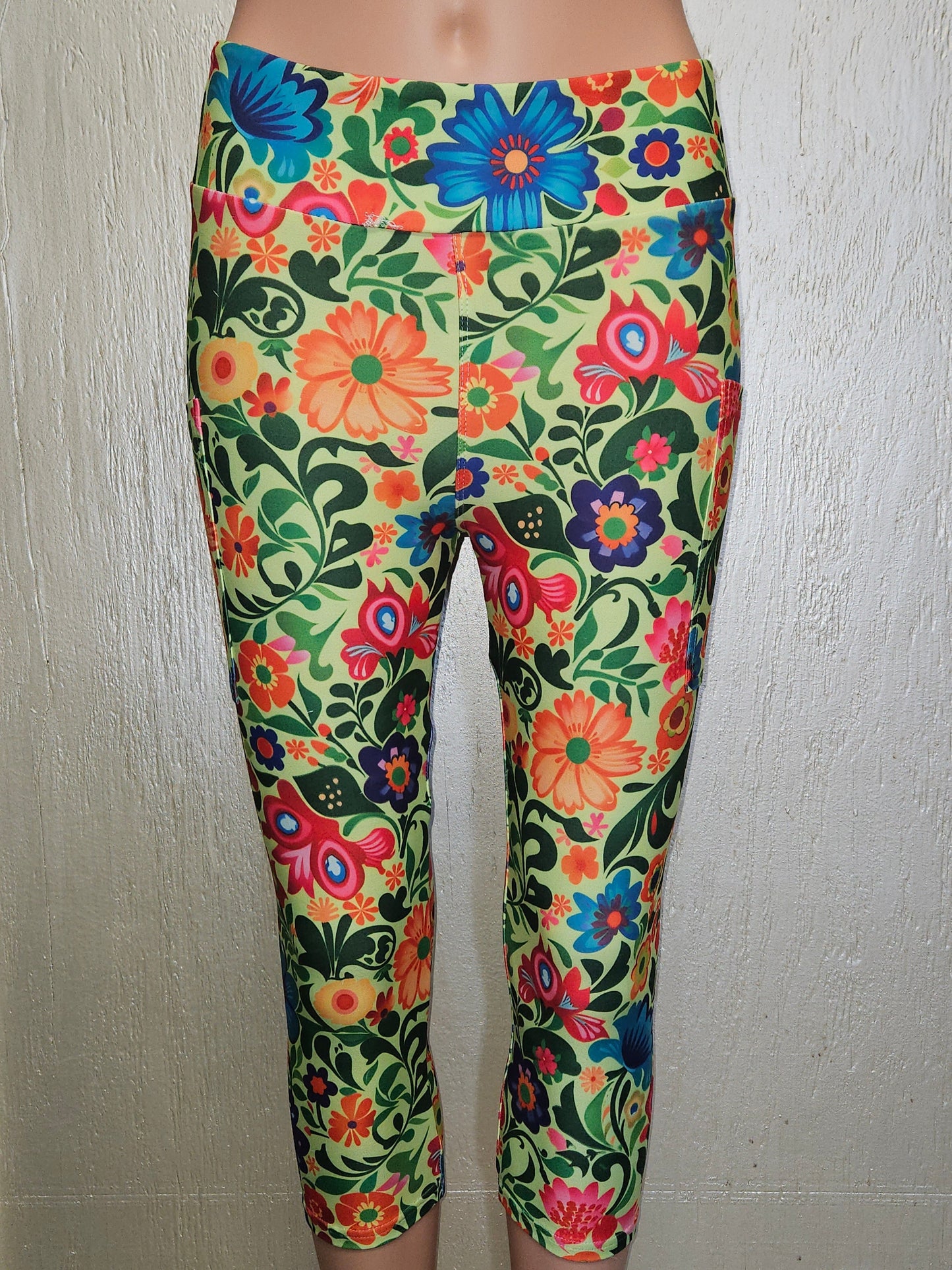 Mexican Floral On Green skorts and capris with pockets