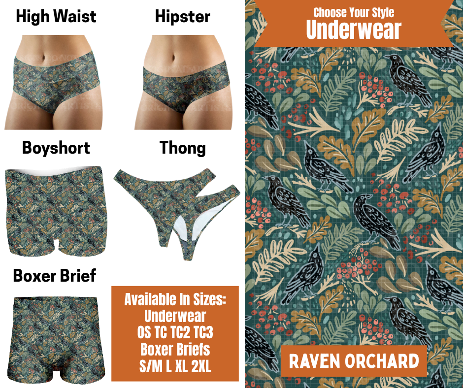 Preorder! Closes 7/30. ETA Oct. Raven Orchard Hipster, High Waist, Boyshort, & Thong Underwear & Boxer Briefs