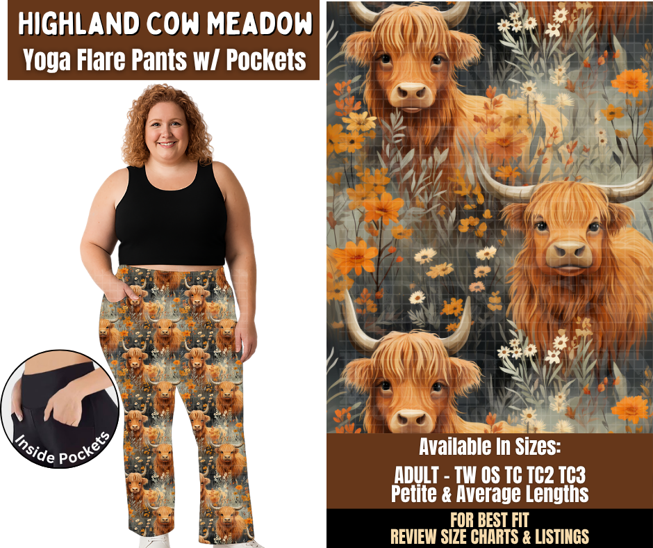 Preorder! Closes 7/29. ETA Oct. Highland Cow Meadow Yoga Flare Pants