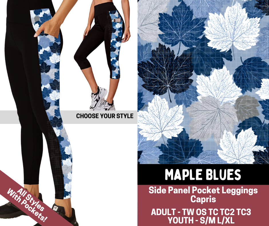 Preorder! Closes 7/23. ETA Oct. Maple Blues Combo Side Panel Legging Lengths