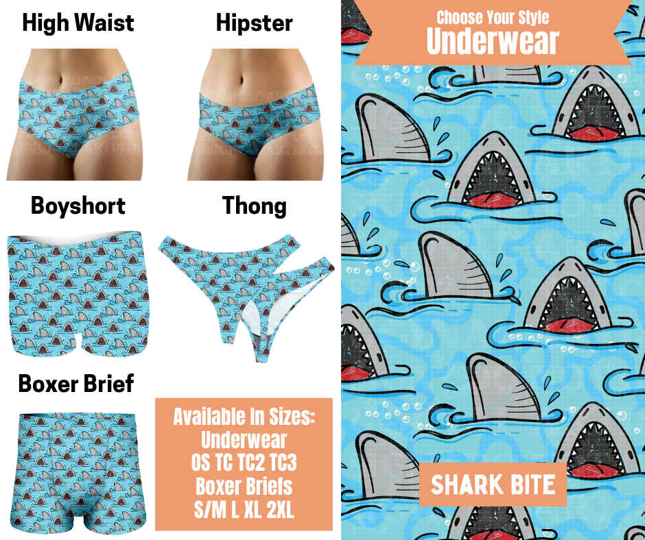 Preorder! Closes 11/5. ETA Feb. Shark Bite Hipster, High Waist, Boyshort, & Thong Underwear & Boxer Briefs