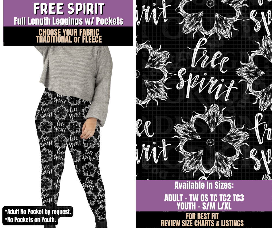 Preorder! Closes 9/23. ETA Dec. Free Spirit Leggings Choose Fleece or Traditional