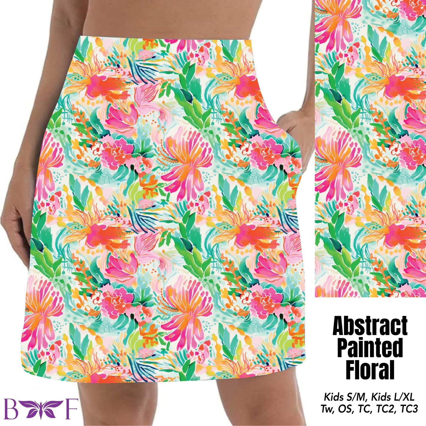 Abstract painted floral capris and skorts