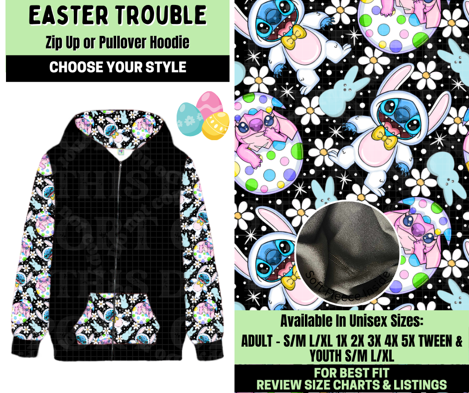 Preorder! Closes 1/19. ETA April. Easter Trouble Zip-Up or Pullover Hoodie