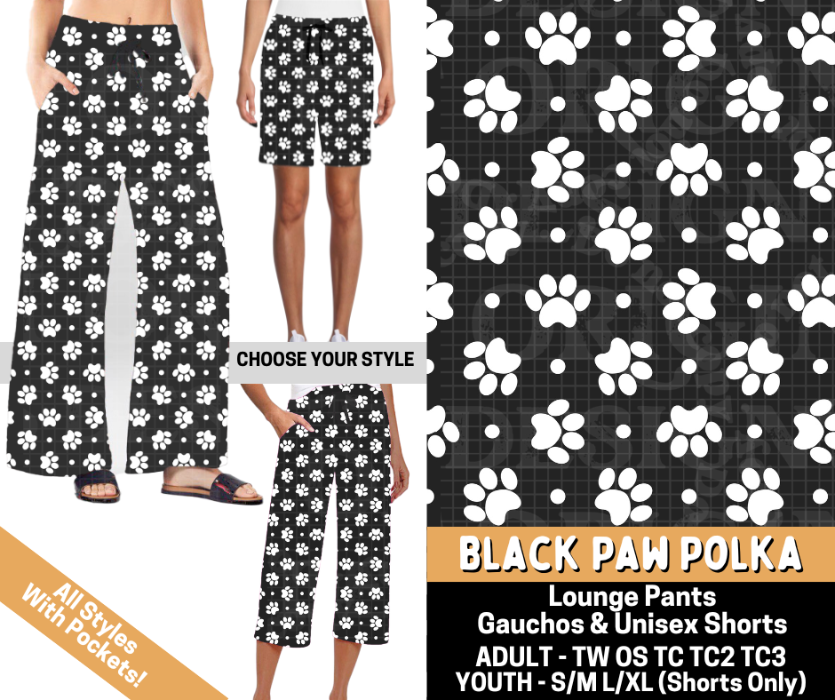 Preorder! Closes 5/25. ETA Aug. Black Paw Polka Combo Lounge Lengths