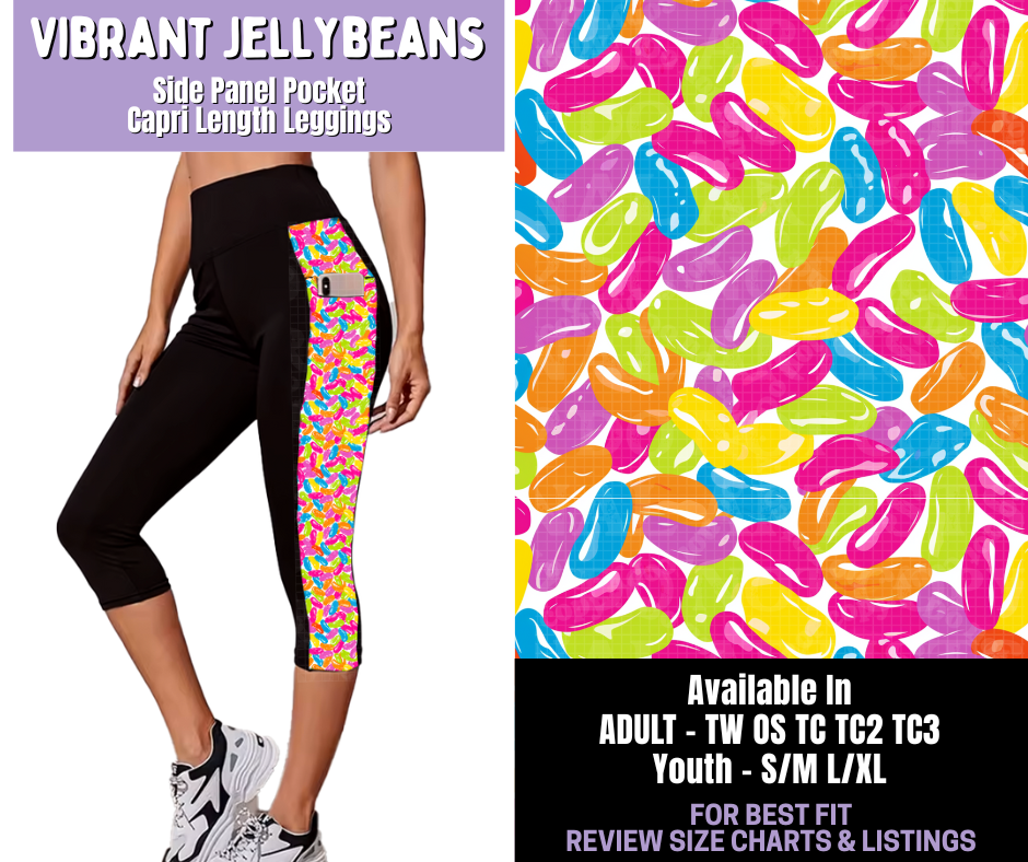 Preorder! Closes 1/22. ETA April. Vibrant Jellybeans Side Panel Pocket Capri Length Leggings