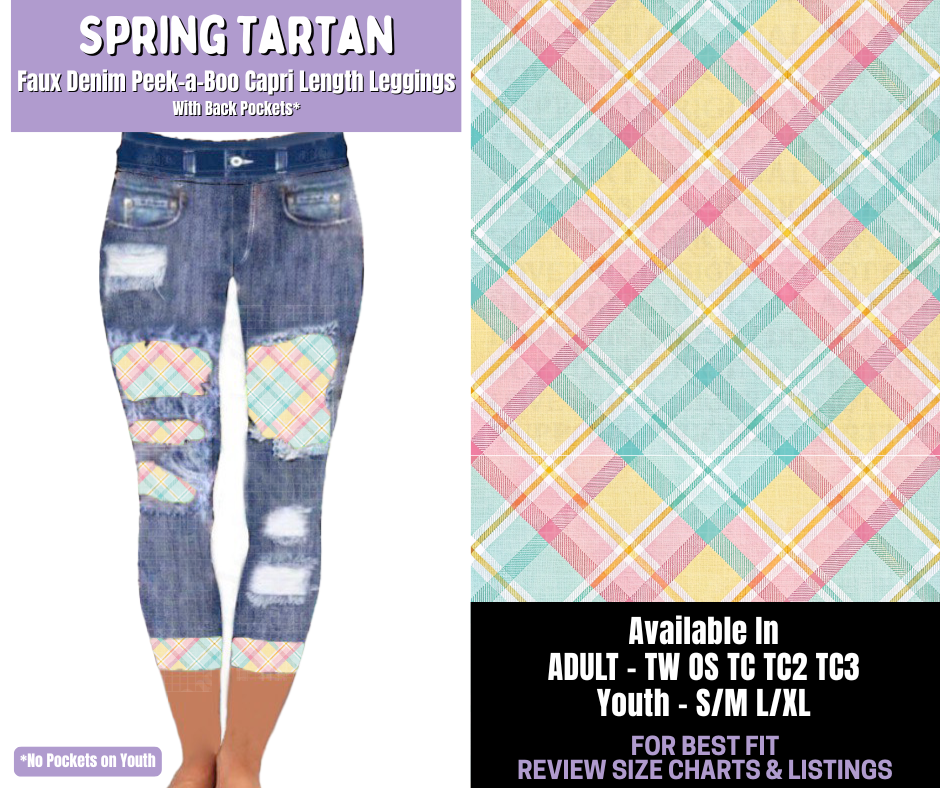 Preorder! Closes 1/22. ETA April. Spring Tartan Capri Faux Denim Peekaboo