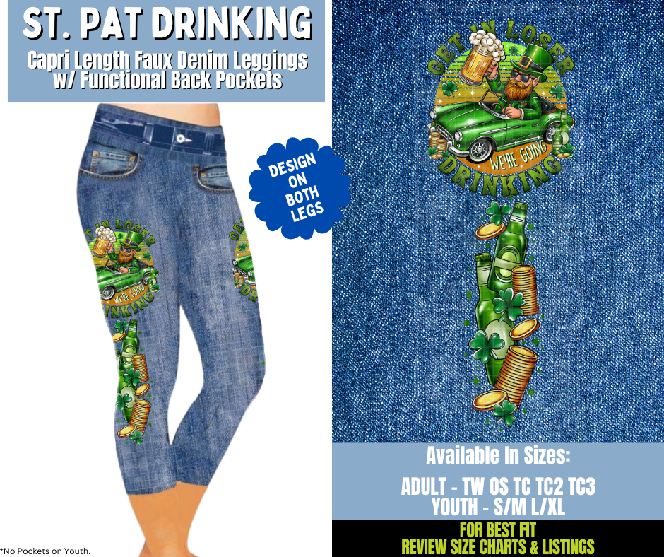 Preorder! Closes 12/15. ETA March. St. Pat Drinking Capri Leggings w/ Side Leg Designs