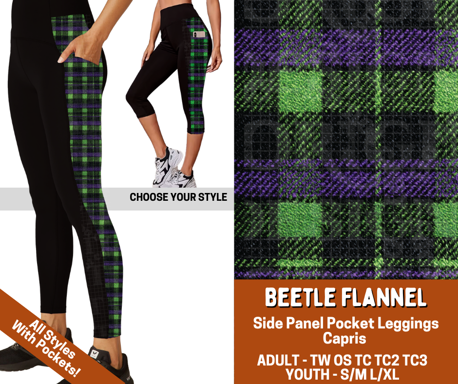 Preorder! Closes 7/13. ETA Oct. Beetle Flannel Combo Side Panel Legging Lengths