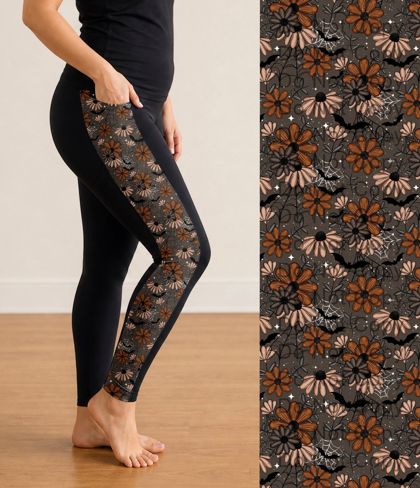 RTS - Salem Flowers Side Panel Leggings with Pockets