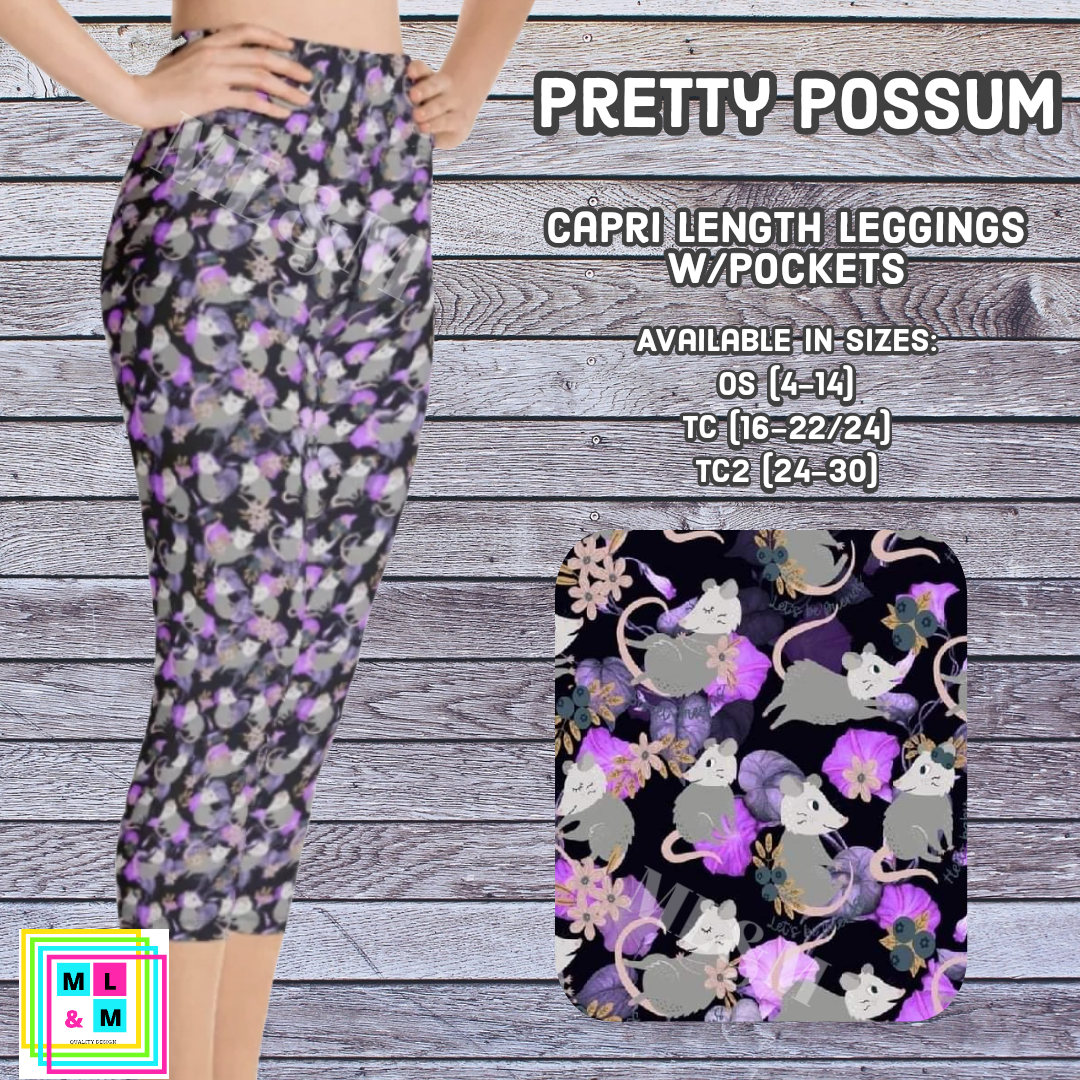 Pretty Possum Capri Length Leggings w/Pockets