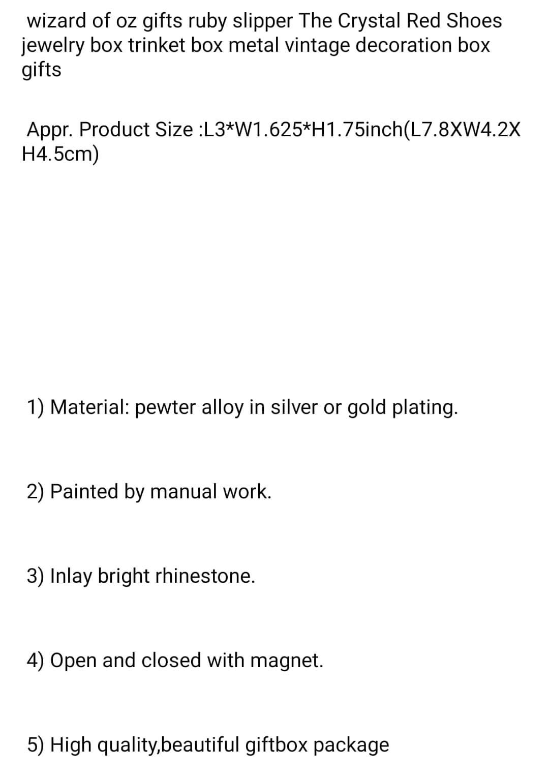 Wizard of Oz Ruby Slippers Pewter Enamel Jewelry Box