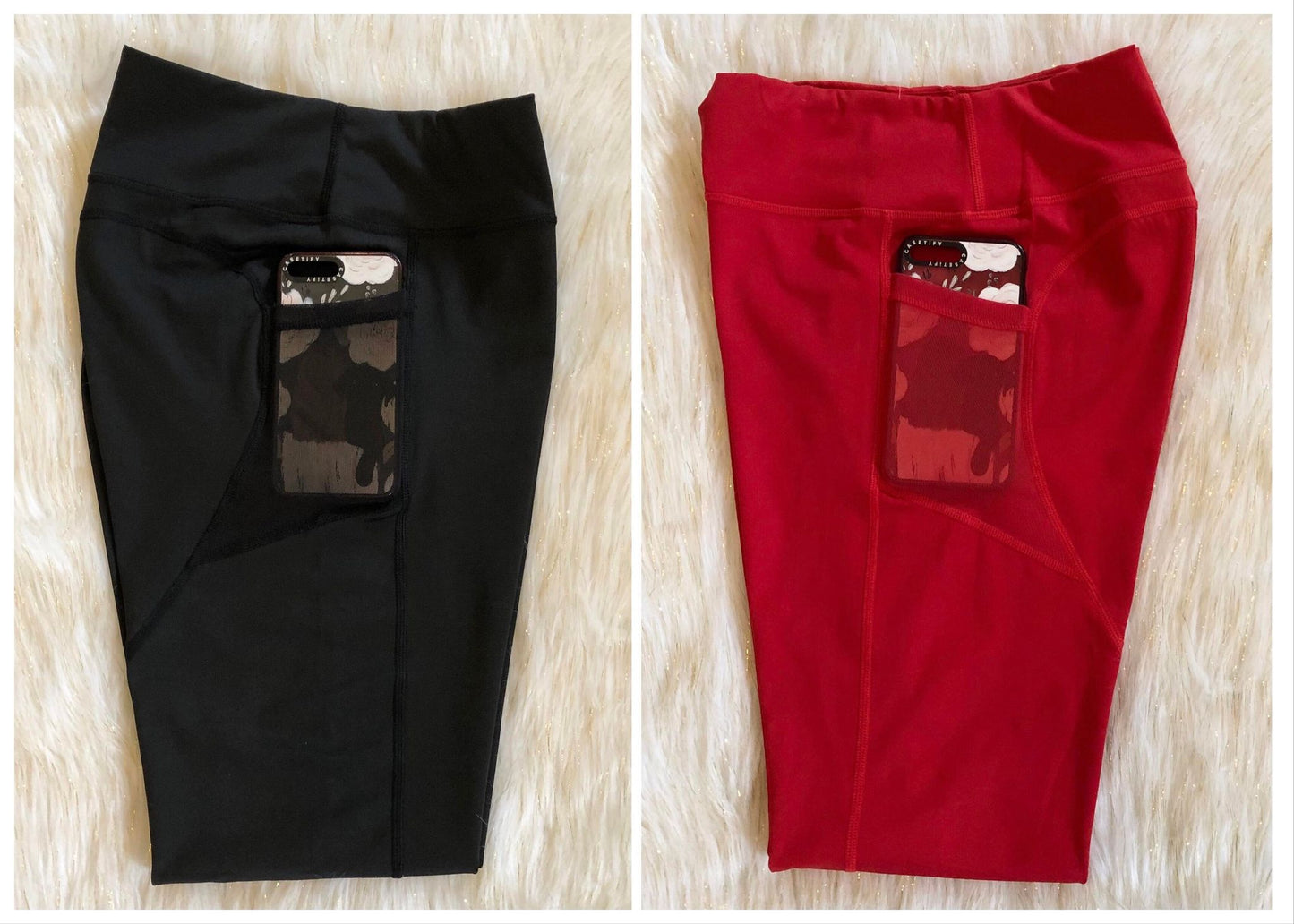 High End Compression Leggings With Sturdy Mesh Pockets - Black & Red Available In Stock