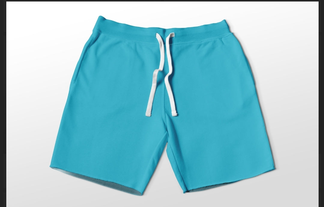 Solid aqua shorts with pockets 4" and 7" available
