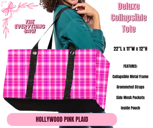 Hollywood Pink Plaid Collapsible Tote