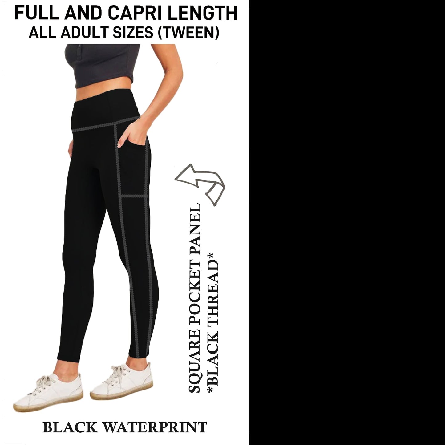 S3PJ - Black Waterprint Capris/Leggings with Square Pocket Panel - Preorder Due 10/28 ETA: Late Dec