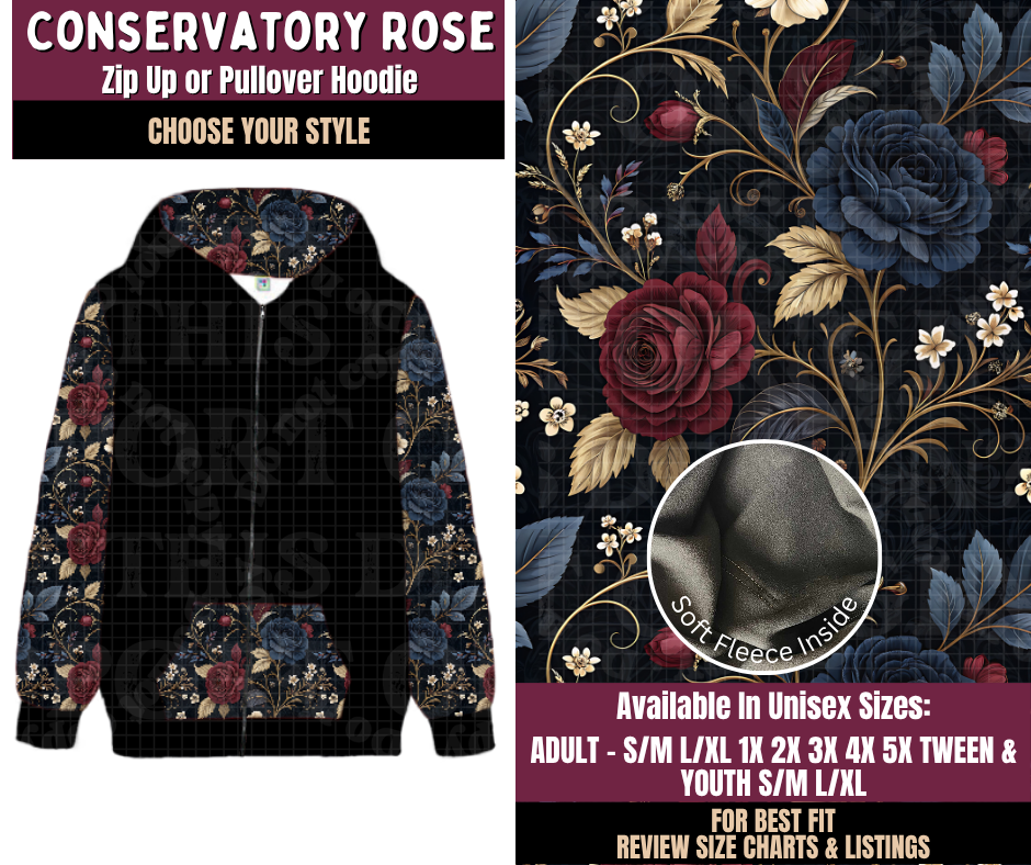 Preorder! Closes 11/11. ETA Feb. Conservatory Rose Zip-Up or Pullover Hoodie