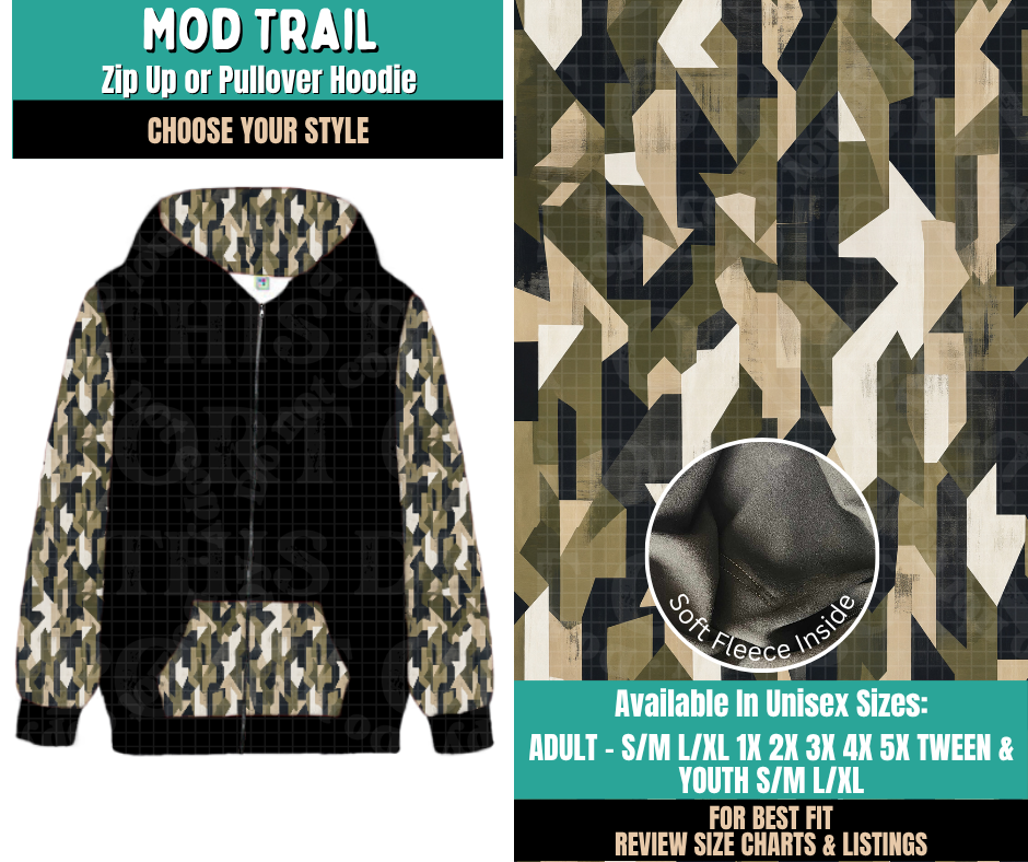 Preorder! Closes 11/12. ETA Feb. Mod Trail Zip-Up or Pullover Hoodie
