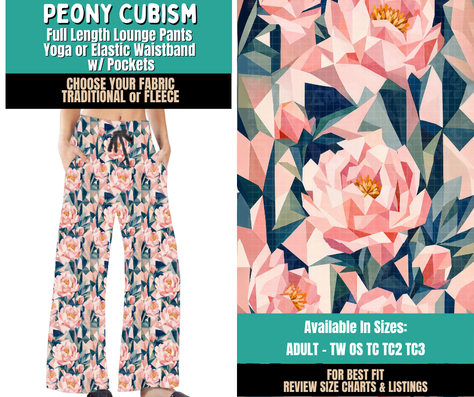 Preorder! Closes 11/12. ETA Feb. Peony Cubism Lounge Pants Choose Fleece or Traditional