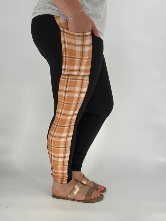 Fall Plaid SIDE Design Leggings w/ Pockets